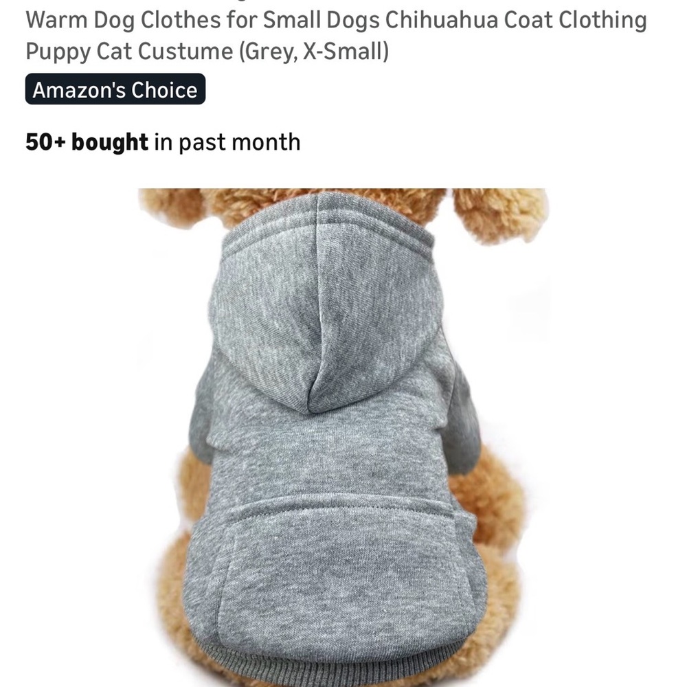 Amazon Gray Dog Hoodie for Small Breeds